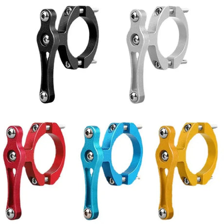 a set of four different colored bicycle clamps