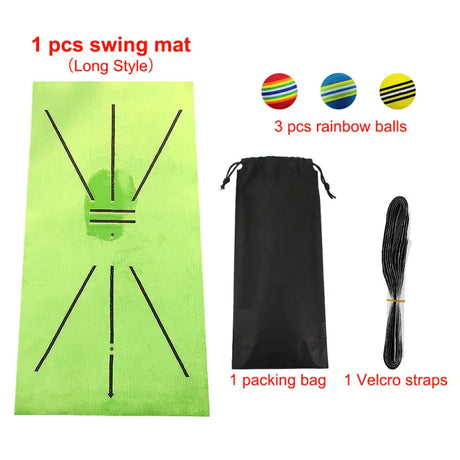 a green yoga mat with a black bag and a pair of black and white yoga mats