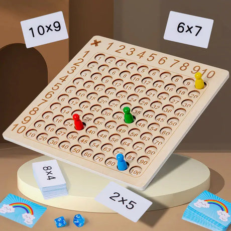a wooden counting game with numbers and a rainbow