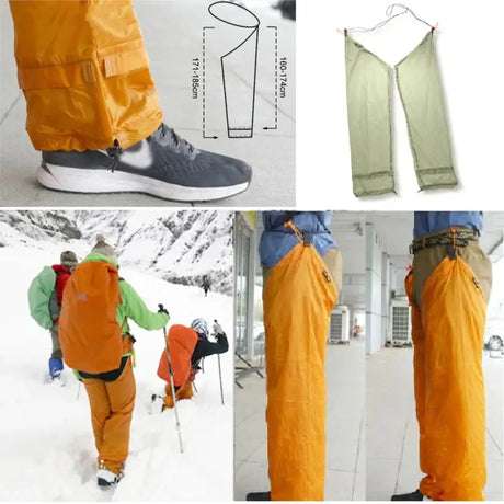 a col of four images showing the different types of rain pants