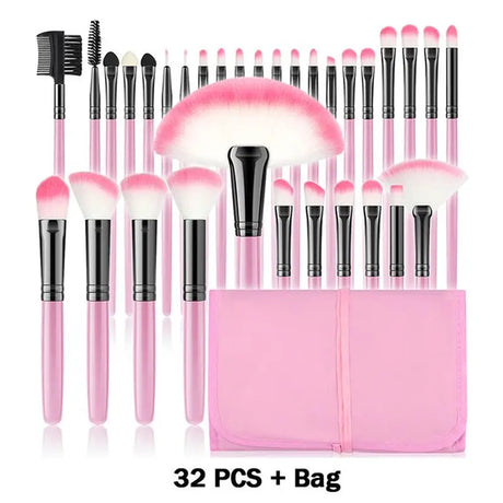 makeup brush set with pink bag