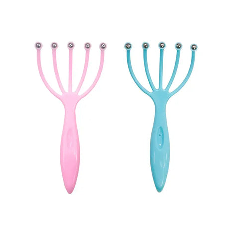 two plastic hair brushes with a pink and blue handle