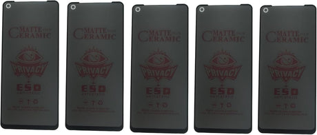 Five dark gray smartphones with red text and graphics on the back.