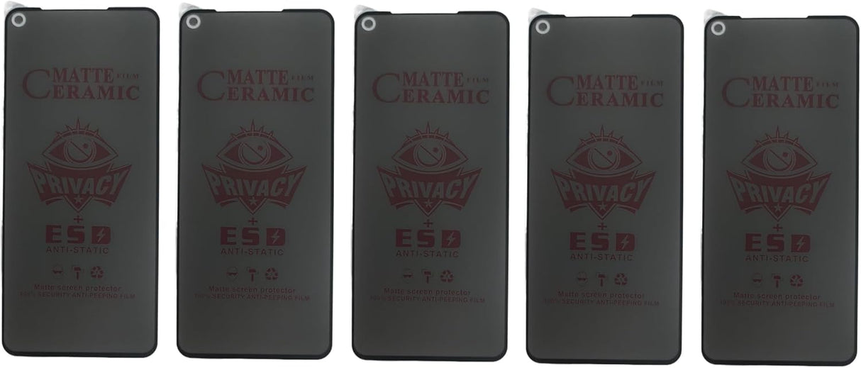 Five dark-grey phone screen protectors with rounded corners.