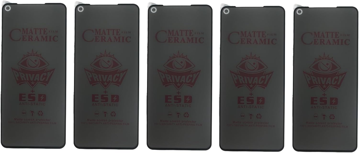 Five dark-grey phone screen protectors with rounded corners.