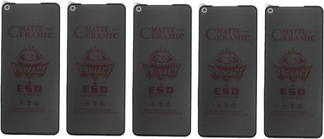 Five dark-grey phone screen protectors with rounded corners.