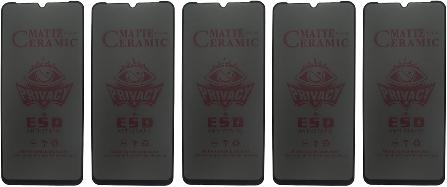 Five matte ceramic privacy screen protectors for smartphones.