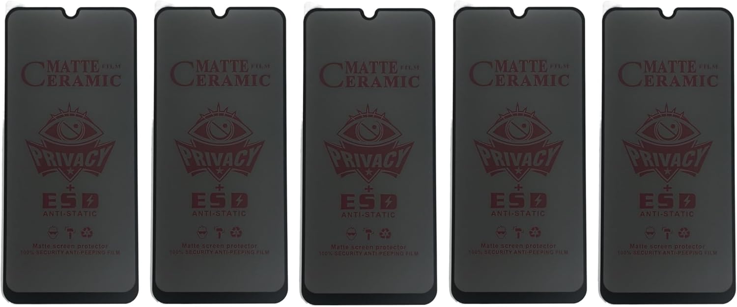 Five matte ceramic privacy screen protectors for smartphones.