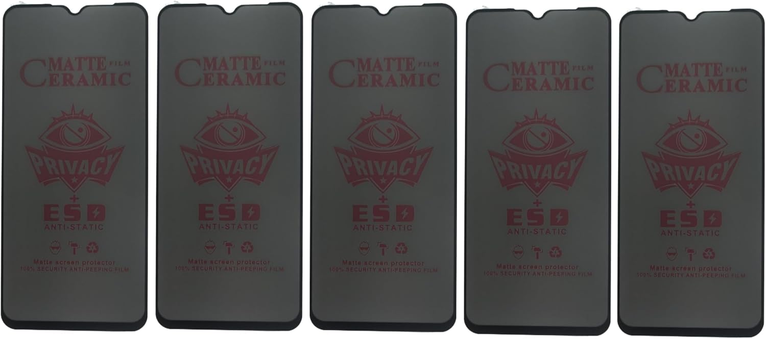 Five matte ceramic privacy screen protectors for smartphones.