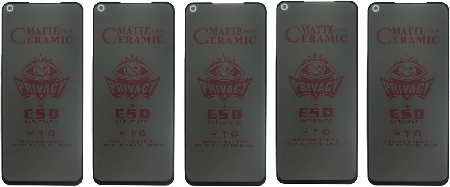 Five matte ceramic privacy screen protectors for smartphones.