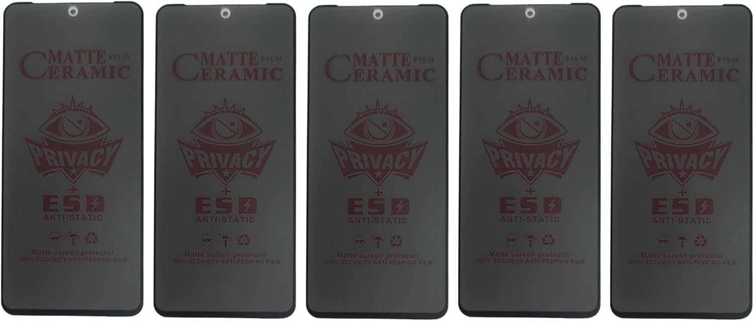 Five dark matte ceramic privacy screen protectors for smartphones.