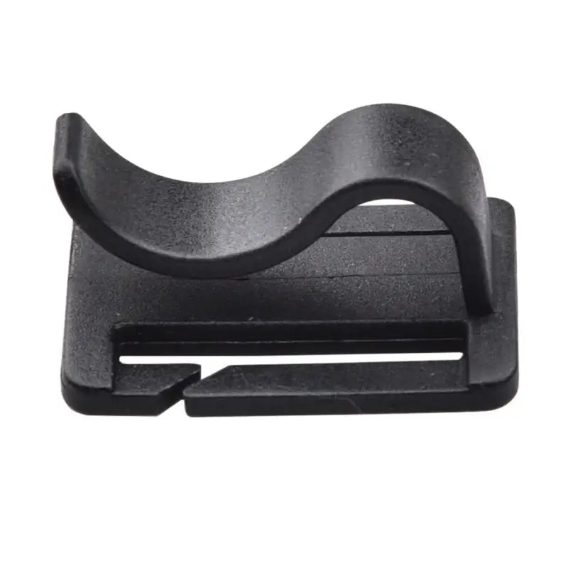 a black plastic buckle with a white background