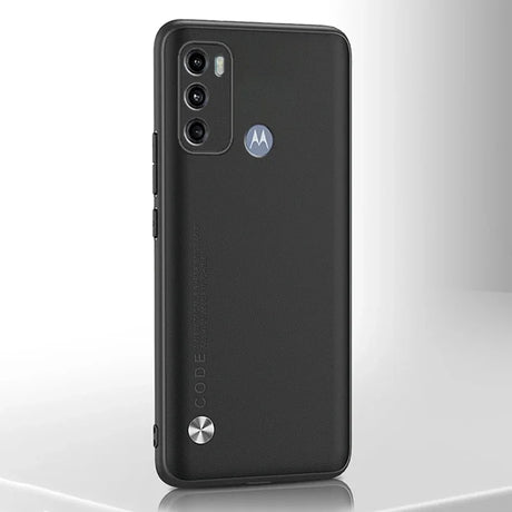Black smartphone with a triple-lens camera system and a circular button on the lower back.