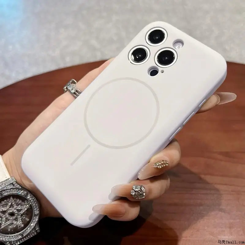 White silicone iPhone case with MagSafe compatibility.