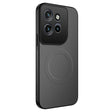 A black smartphone case with a carbon fiber texture and a prominent camera module cutout.