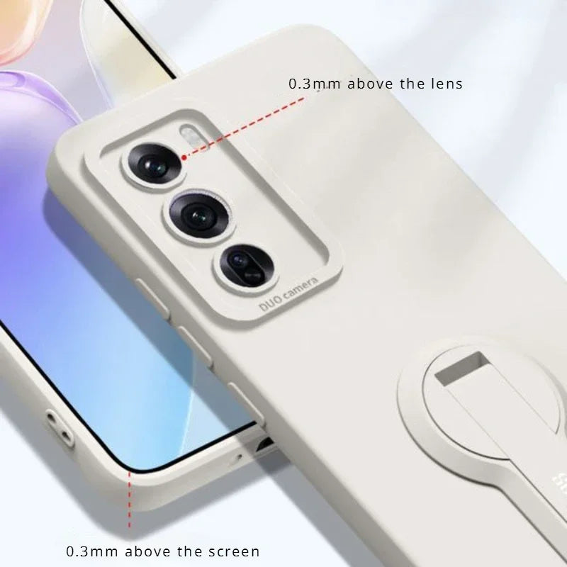White phone case with camera and screen protection, and a built-in kickstand.