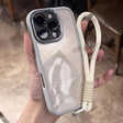 White iPhone case with a wrist strap.