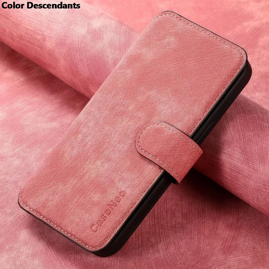 Pink textured phone wallet case with a magnetic strap closure.