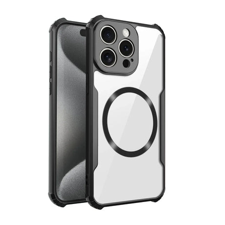 Clear and black iPhone case with MagSafe compatibility.