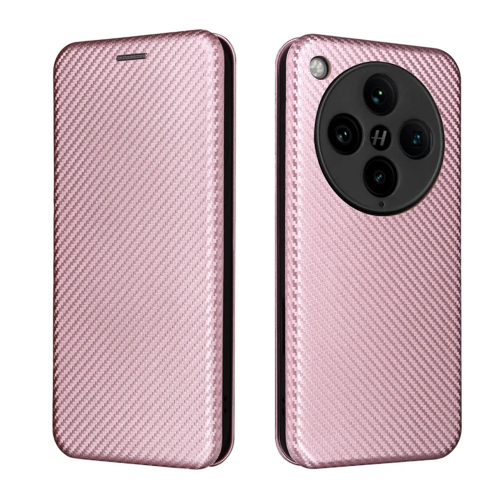 Pink carbon fiber texture flip phone case.