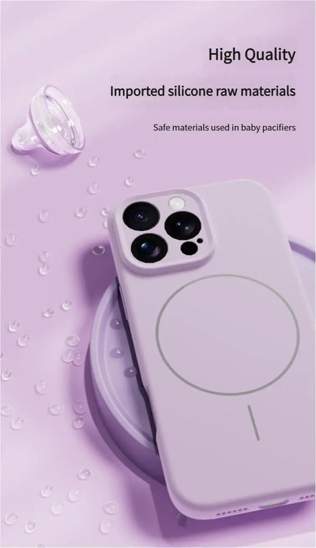 Light purple smartphone case with an integrated magnetic charging ring.