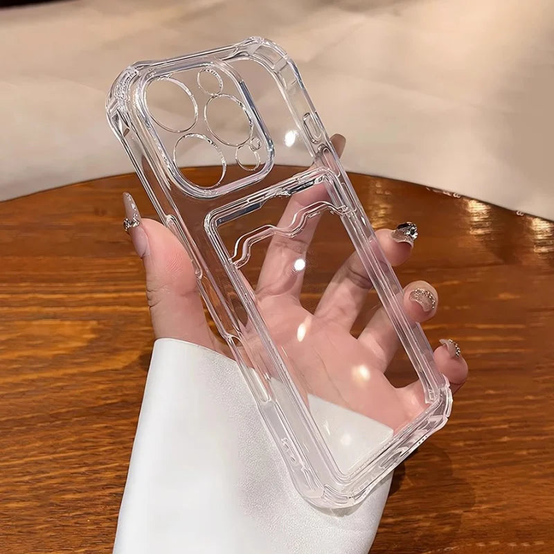Clear, shockproof iPhone case with a card slot.