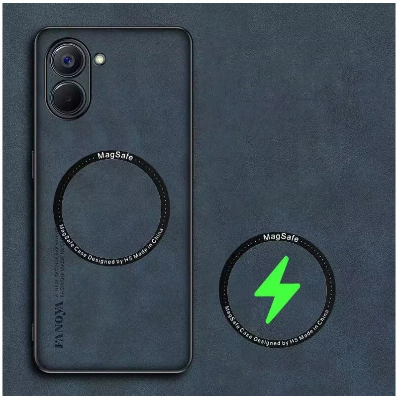 Dark gray smartphone case with a built-in MagSafe-compatible magnetic ring.