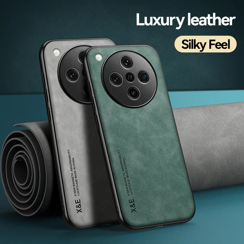 Two leather phone cases in grey and green.