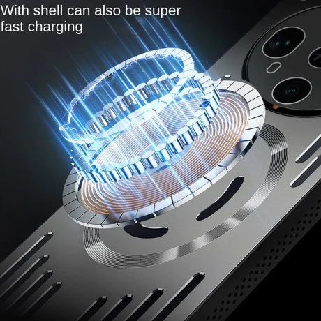 Wireless charging technology for a smartphone, compatible with phone cases.