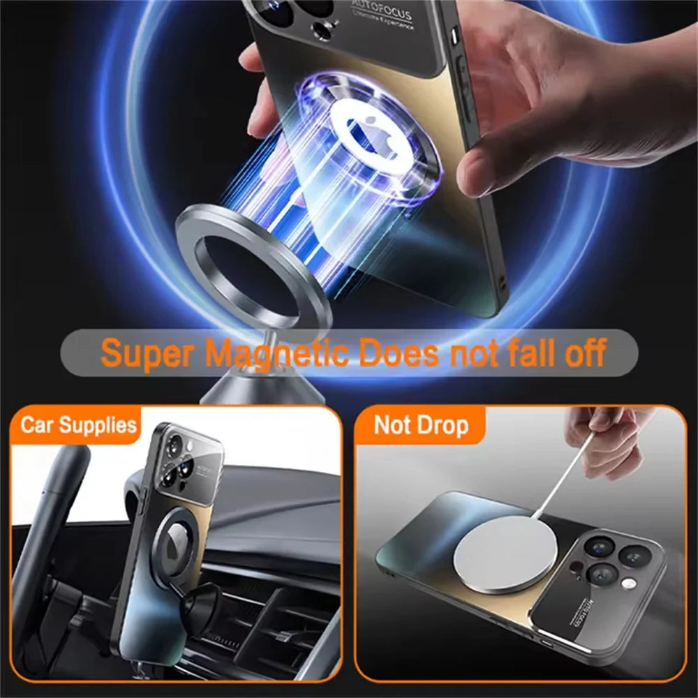 Magnetic phone holder and charger for car and desk.