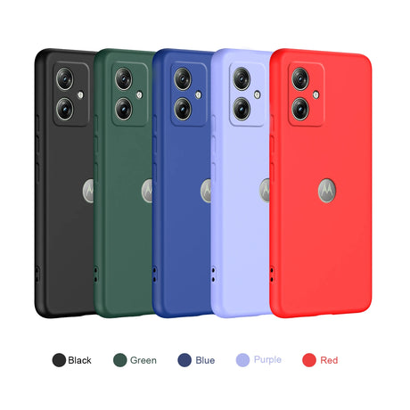 Five silicone phone cases in black, green, blue, purple, and red.