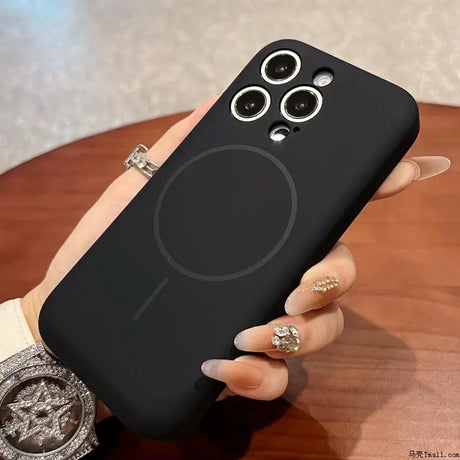 Black smartphone case with MagSafe compatibility and three large camera cutouts.