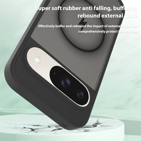A black smartphone case with a camera cutout and charging symbol.
