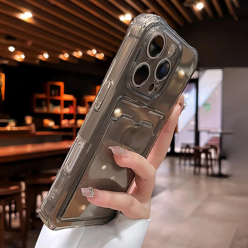 Clear iPhone case with a card slot.
