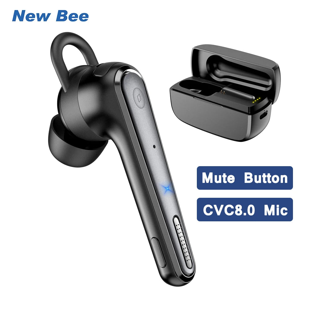Single black Bluetooth earbud with charging case.