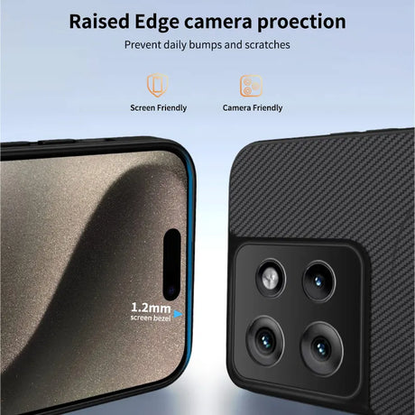 Smartphone with a protective case, highlighting screen and camera protection.