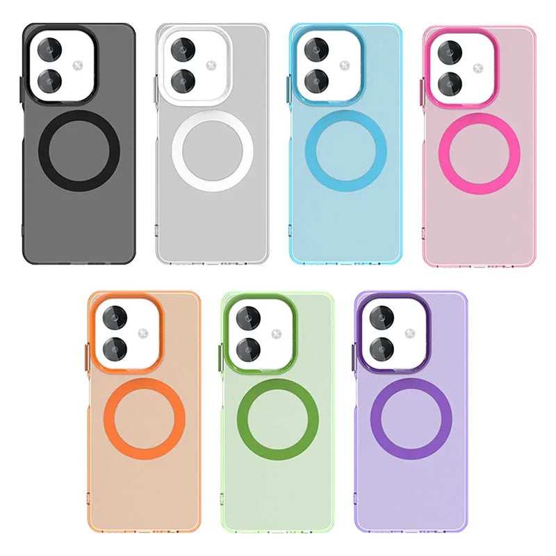 A collection of colorful clear magnetic phone cases.