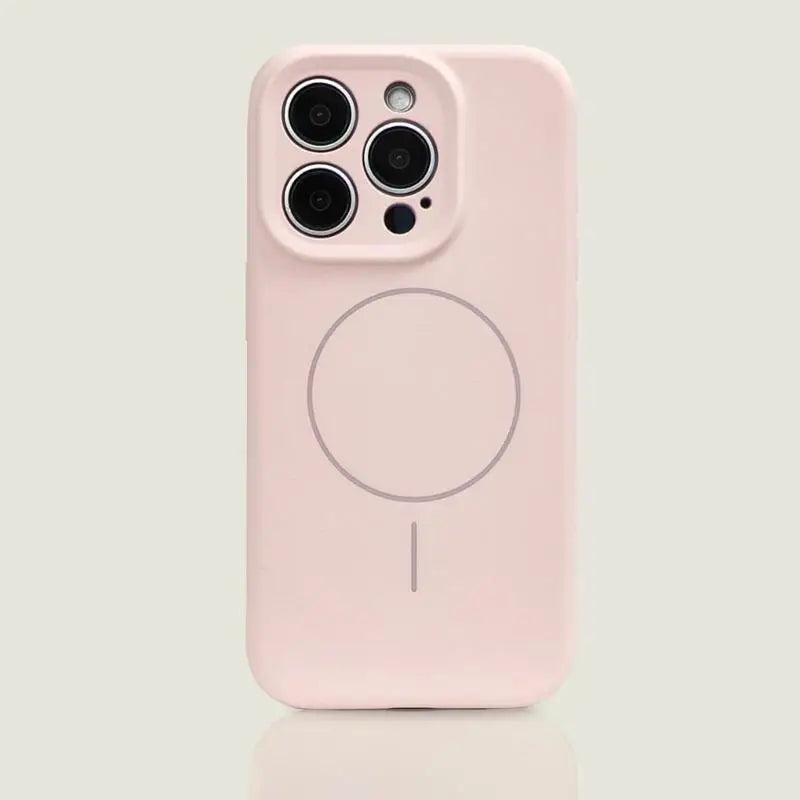 Pink silicone iPhone case with MagSafe.