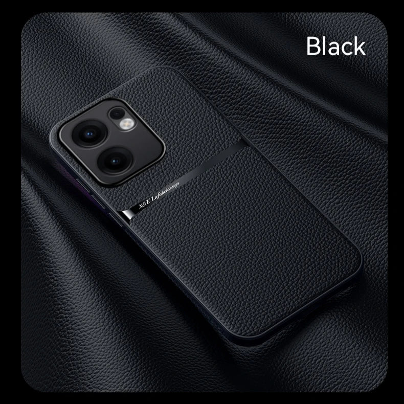 Black leather-textured smartphone case with camera cutouts