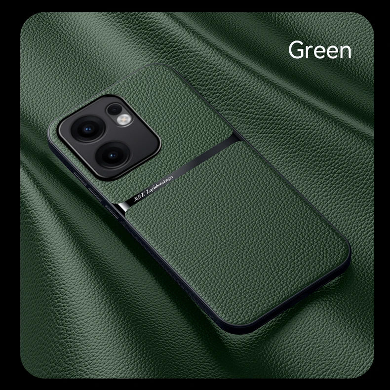 A dark green, textured phone case with a contrasting smooth strip near the camera cutout.