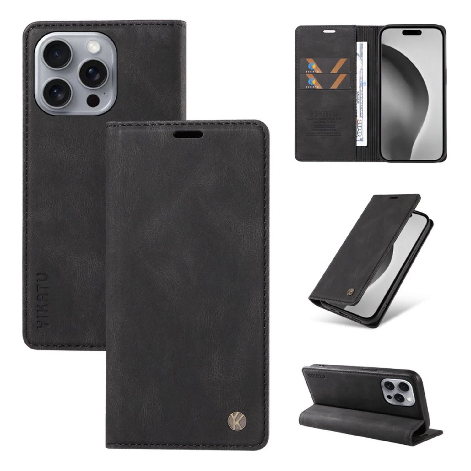 Black leather wallet phone case.