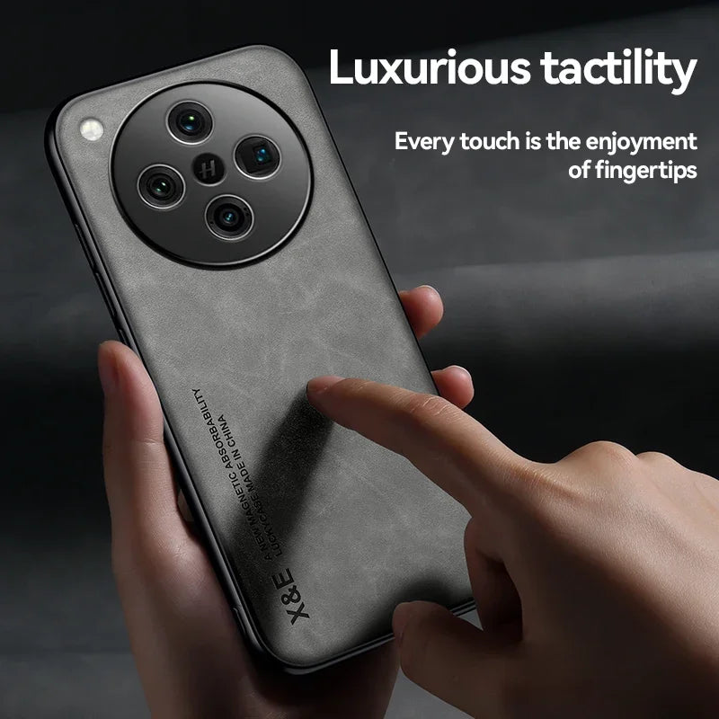 A dark grey smartphone with a circular, multi-lens camera module and a textured, matte back.