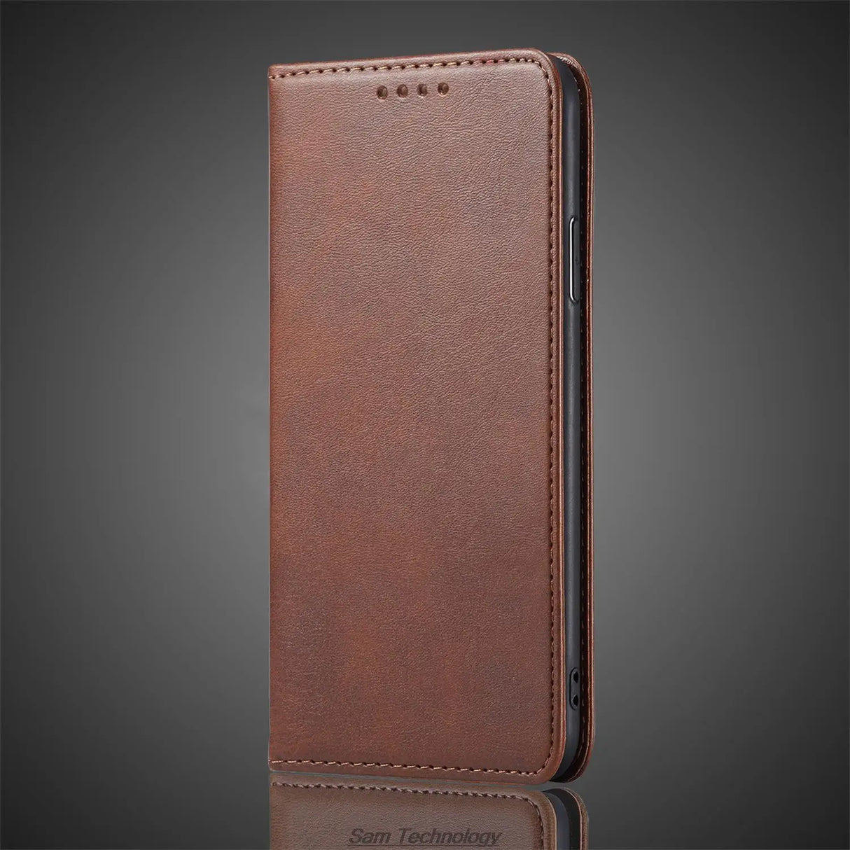 Brown faux leather flip phone case.