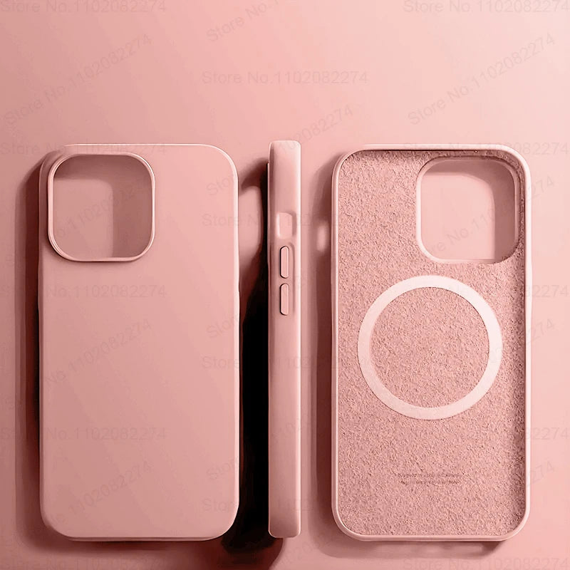 Pink silicone iPhone case with MagSafe.