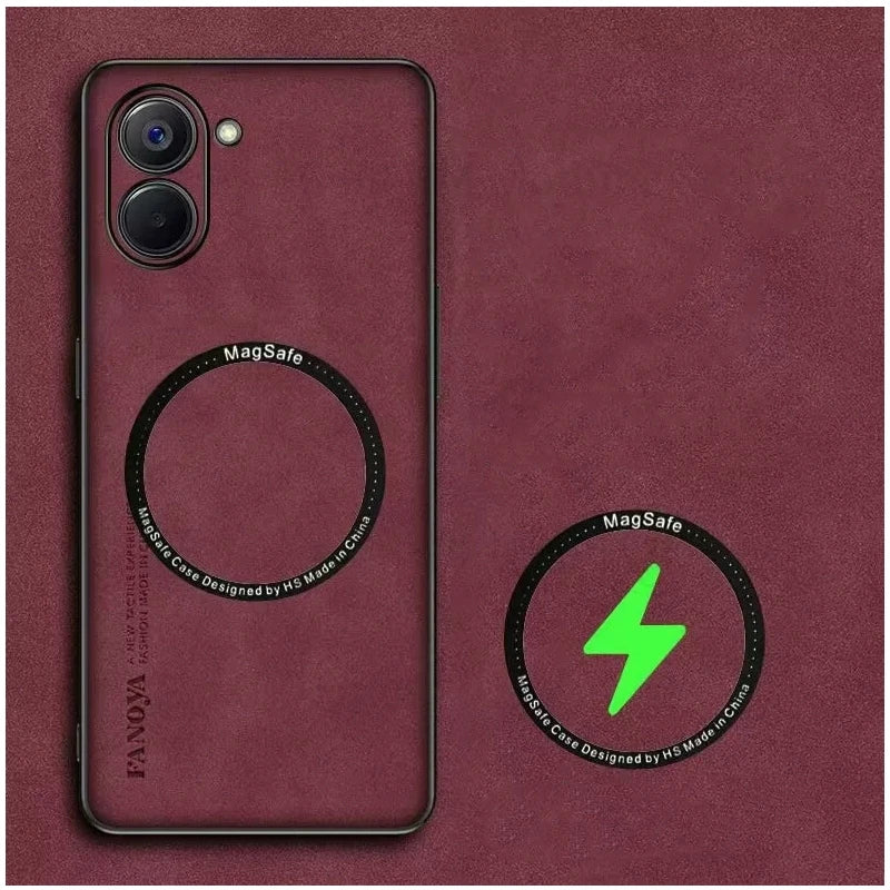 Maroon MagSafe compatible phone case.