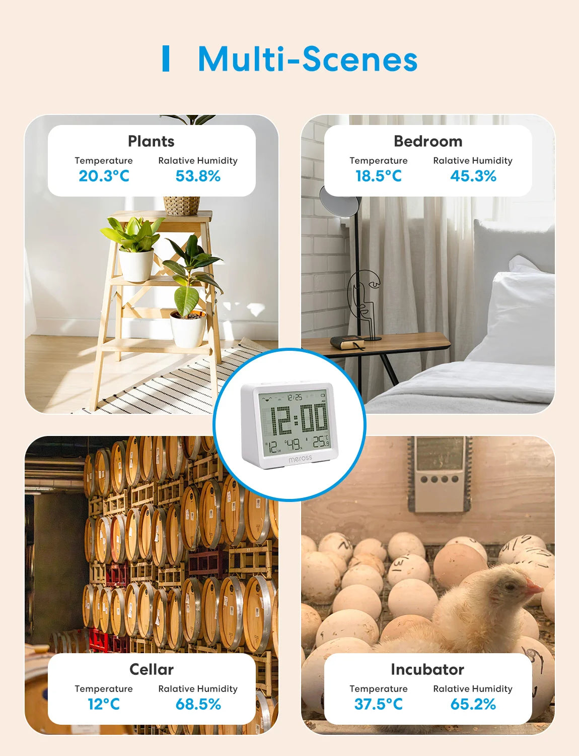 Meross WIFI Temperature Humidity Sensor Hygrometer Thermometer Smart Home Backlight Smart Life Support Alexa Google Assistant 