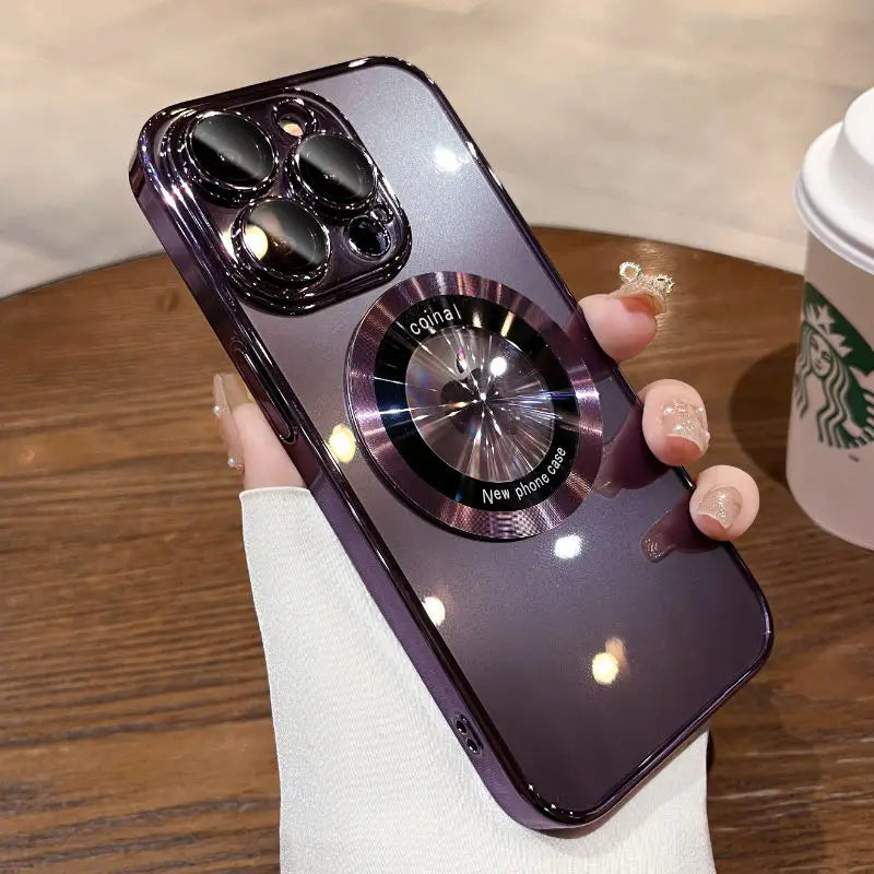 Purple phone case with a circular magnetic ring holder.