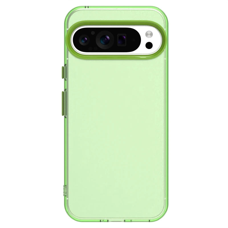 Translucent lime green smartphone case with a contrasting camera bar.