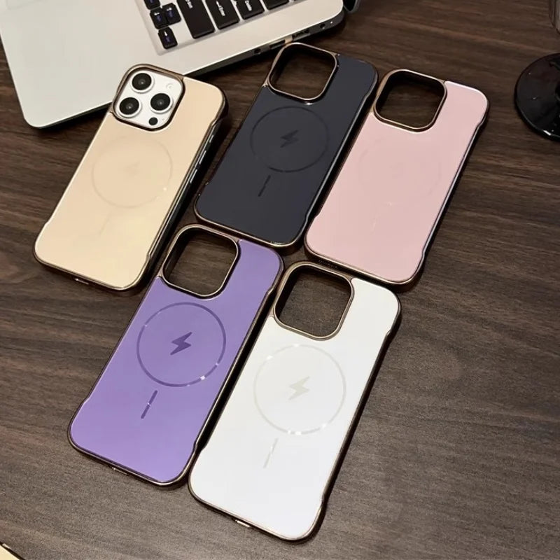 A collection of five colorful iPhone cases with MagSafe-compatible charging rings.
