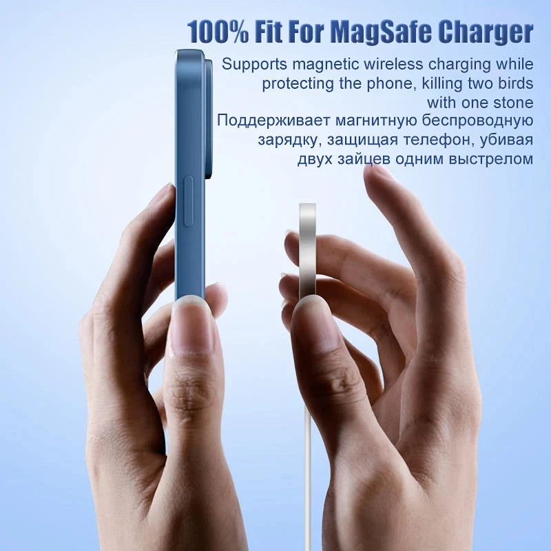 A smartphone with a compatible magnetic wireless charger.